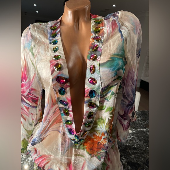 NWT Colorful Floral V-Neck Women's coverup Top by beach bunny size S - Picture 13 of 17